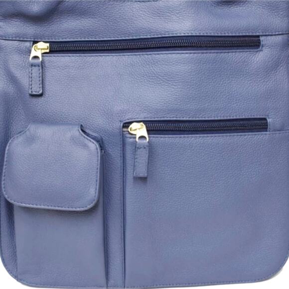 JPOurse Genuine Leather The Traveler Crossbody Bag Denim‎ Blue Adjustable Strap - Picture 5 of 6